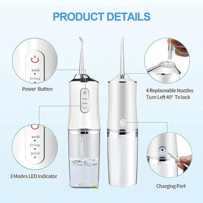 Water Flosser Portable Oral Irrigator with 3 Modes, 4 Jet Tips, Cordless Rechargeable